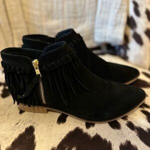 Black Suede Booties with Fringe